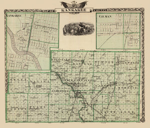 Vintage Map of Kankakee County, Illinois 1876