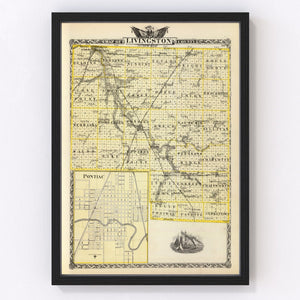 Vintage Map of Livingston County, Illinois 1876