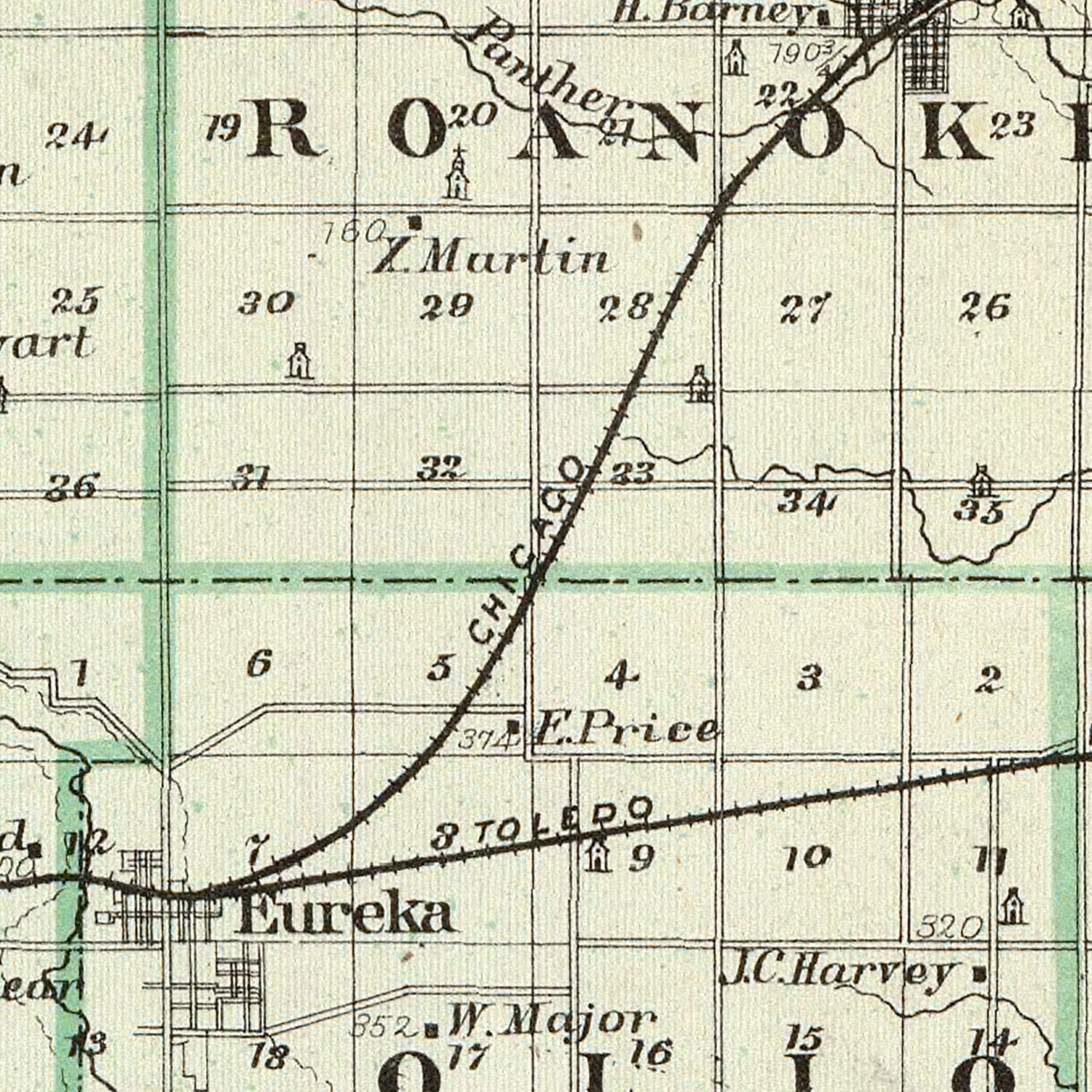 Vintage Map of Woodford County, Illinois 1876