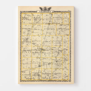 Vintage Map of Champaign County, Illinois 1876