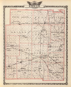 Vintage Map of Edgar County, Illinois 1876
