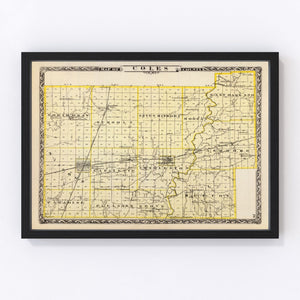 Vintage Map of Coles County, Illinois 1876