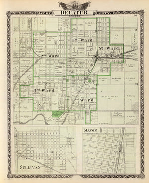 Vintage Map of Decatur County, Illinois 1876