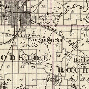 Vintage Map of Sangamon County, Illinois 1876