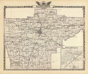 Vintage Map of Sangamon County, Illinois 1876
