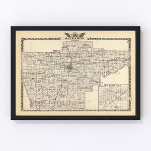 Vintage Map of Sangamon County, Illinois 1876