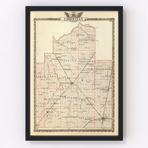 Vintage Map of Christian County, Illinois 1876