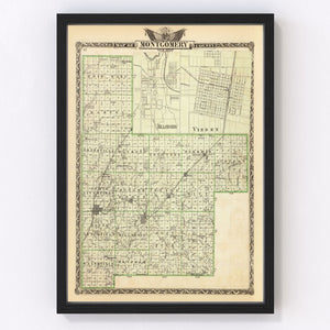 Vintage Map of Montgomery County, Illinois 1876