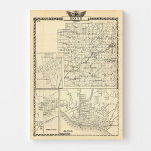 Vintage Map of Bond County, Illinois 1876