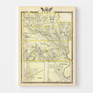 Vintage Map of Clay County, Illinois 1876