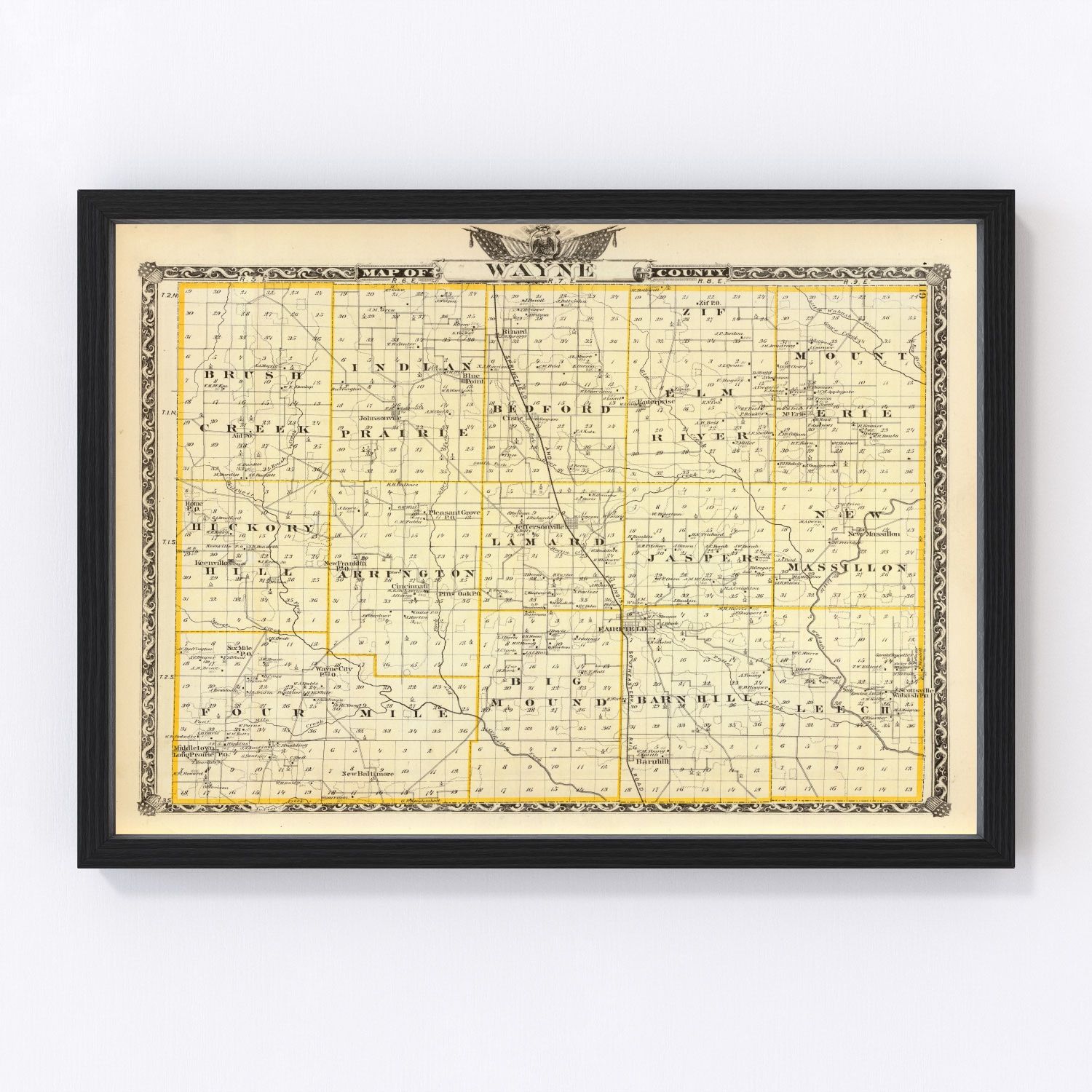 Vintage Map of Wayne County, Illinois 1876