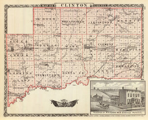 Vintage Map of Clinton County, Illinois 1876