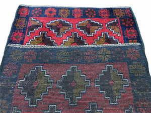 3' X 4' 7" Vintage Handmade Tribal Wool Rug Balouchi Rug Afghan Rug Red Brown