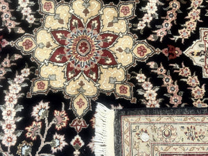 Sino Persian Rug 9x12, Black & Maroon, Wool and Silk, Allover Pattern