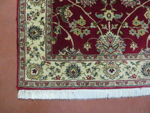 2' 8" X 6' Vintage Handmade Wool India Floral Oriental Short Runner Rug Red