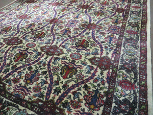 Antique Persian Tabriz Rug 8x12, Cream & Multicolor Room Sized Authentic Oriental Carpet, Wool Handmade Hand-Knotted Vintage Floral Rug 8 x 12 ft
