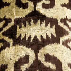 Handmade Velvet Pillow with insert – Olive & Brown Ikat Pattern, 16x24"