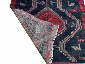 3 X 7 Handmade Wool Tribal Runner Rug Geometric Red Blue Boho Organic Dyes