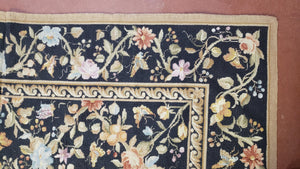 6x9 Vintage Needlepoint Rug, Petitepoint Carpet, Butterflies Floral Design