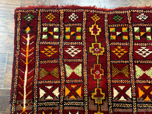 Moroccan Berber Tribal Rug 3x5, Geometric Area Rug, Red Orange Brown