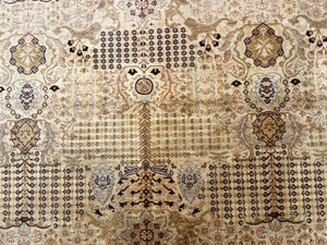 Pakistani Carpet 9x12, Finely Hand Knotted 270 KPSI, Cream, Allover Pattern