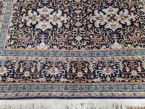 Persian Kashan Rug, Navy Blue, Hand-Knotted, Wool, 4' 8" x 7' 4", Pair A