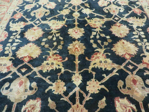 8' X 9' Handmade Pakistan Wool Cotton Rug Peshawar Black Floral Nice # 200C