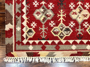 Indian Kilim Rug 6x6, Square Kilim Flatweave Carpet, Vintage Handmade Wool Rug, Red