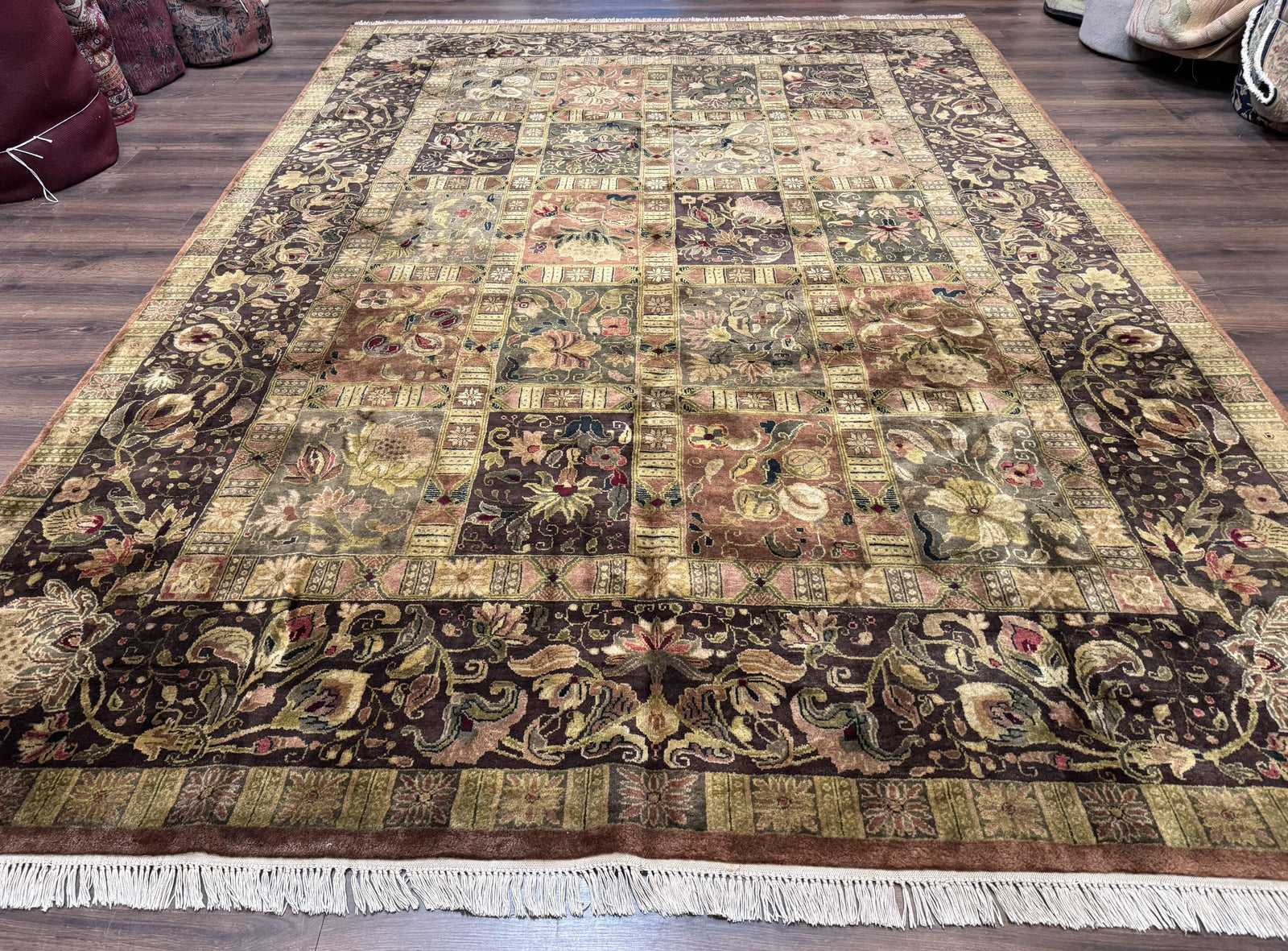 Indo Persian Rug 8.6 x 12 Panel Design Vintage Soft Wool Pile Multicolor