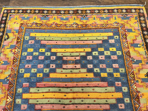 Colorful Moroccan Rug 7x8, Abstract Design, Wool Multicolor Handmade Vintage Carpet, Tribal Rug, Berber Rug