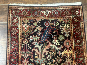 Indo Persian Runner Rug 2.7 x 13, Navy Blue and Red, Allover Floral, Wool, 13ft Runner