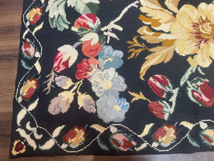 Palace Size Needlepoint Rug 12x18, Vintage Spanish Portuguese Carpet, Floral Design