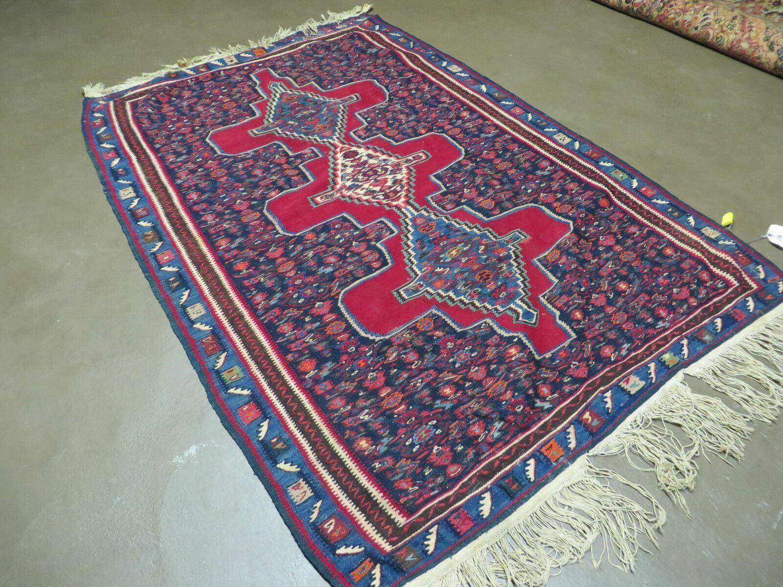 4' X 5' Antique Handmade Turkish Wool Kilim Flat weave Rug Blanket Tribal