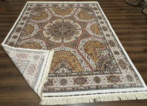 Turkish Silk Rug 8x10, Dome Design, Hereke Carpet, Bamboo Silk, New