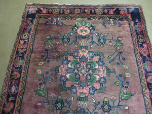 3 x 7 Antique Persian Hamadan Nahavand Rug, Tribal Runner Rug , Handmade Oriental Wool Rug, Vegetable Dyed, Purple-Red & Dark Blue, 3x7 Rug