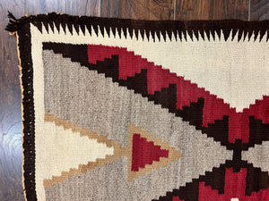 Antique Navajo Rug 2x4, Collectible Native American Wool Handmade Rug, Ivory Black Red Gray, Vintage Navajo Textile