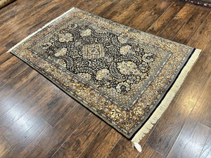 Pak Persian Rug 5x7, Wool Hand Knotted Vintage Fine Oriental Carpet, Birds, Floral Medallion, Traditional Oriental Rug, Dark Blue