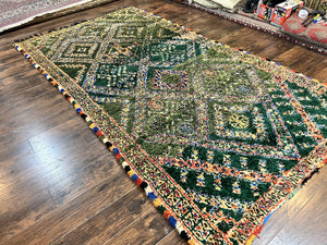 Large Moroccan Shag Rug 6x12, Green Multicolor Colorful Boho Rug, Handmade Hand Knotted Wool Carpet, Geometric Design, Vintage Rug