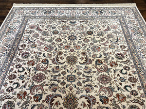 Karastan Rug #738 Tabriz Design 8.8 x 10.6, Room Sized Wool Pile Karastan Carpet, Vintage Discontinued Karastan Area Rug, Ivory, Floral Rug