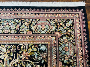 Pak Persian Rug 9x12, Highly Detailed Fine 260 KPSI, Floral, Handmade Traditional Carpet, Black