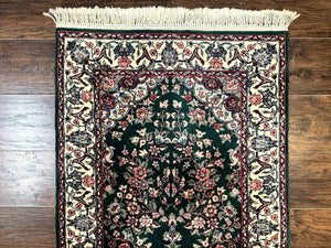 Sino Persian Runner Rug 2.7 x 12, Floral Allover, Dark Green, Vintage HandmadeOriental Carpet for Hallway, 12ft Runner, 200 KPSI