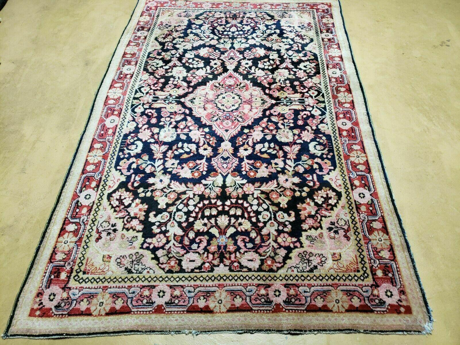 4' X 6' Antique Handmade India Floral Oriental Wool Rug Carpet Organic Blue