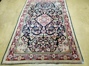 4' X 6' Antique Handmade India Floral Oriental Wool Rug Carpet Organic Blue