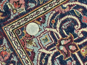 Small Persian Kashan Rug 2x3, Red and Navy Blue, Handmade Vintage Wool Semi Antique Persian Carpet, Semi Open Field