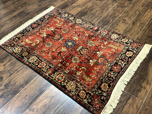 Antique Persian Farahan Sarouk Rug 3.6 x 5, Red, Floral, Traditional Rug, Fine 210 KPSI