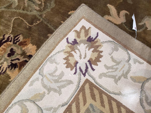 8x10 Tibetan Rug, Green & Beige Floral Rug, Large Handmade Wool Rug