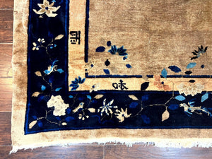 Antique Chinese Wool Rug 10x13, Large 1920s Peking Carpet, Handmade