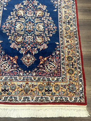 Blue Persian Qum Rug 3.6 x 5, Floral Medallion, Fine 310 KPSI