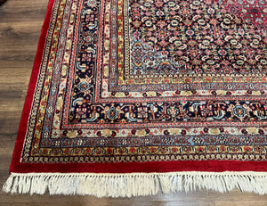 Indo Persian Bidjar Rug 10x14, Red and Dark Blue, Herati Mahi Pattern, Vintage