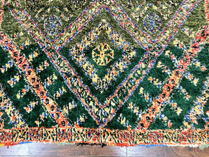 Large Moroccan Shag Rug 6x12, Green Multicolor Colorful Boho Rug, Handmade Hand Knotted Wool Carpet, Geometric Design, Vintage Rug